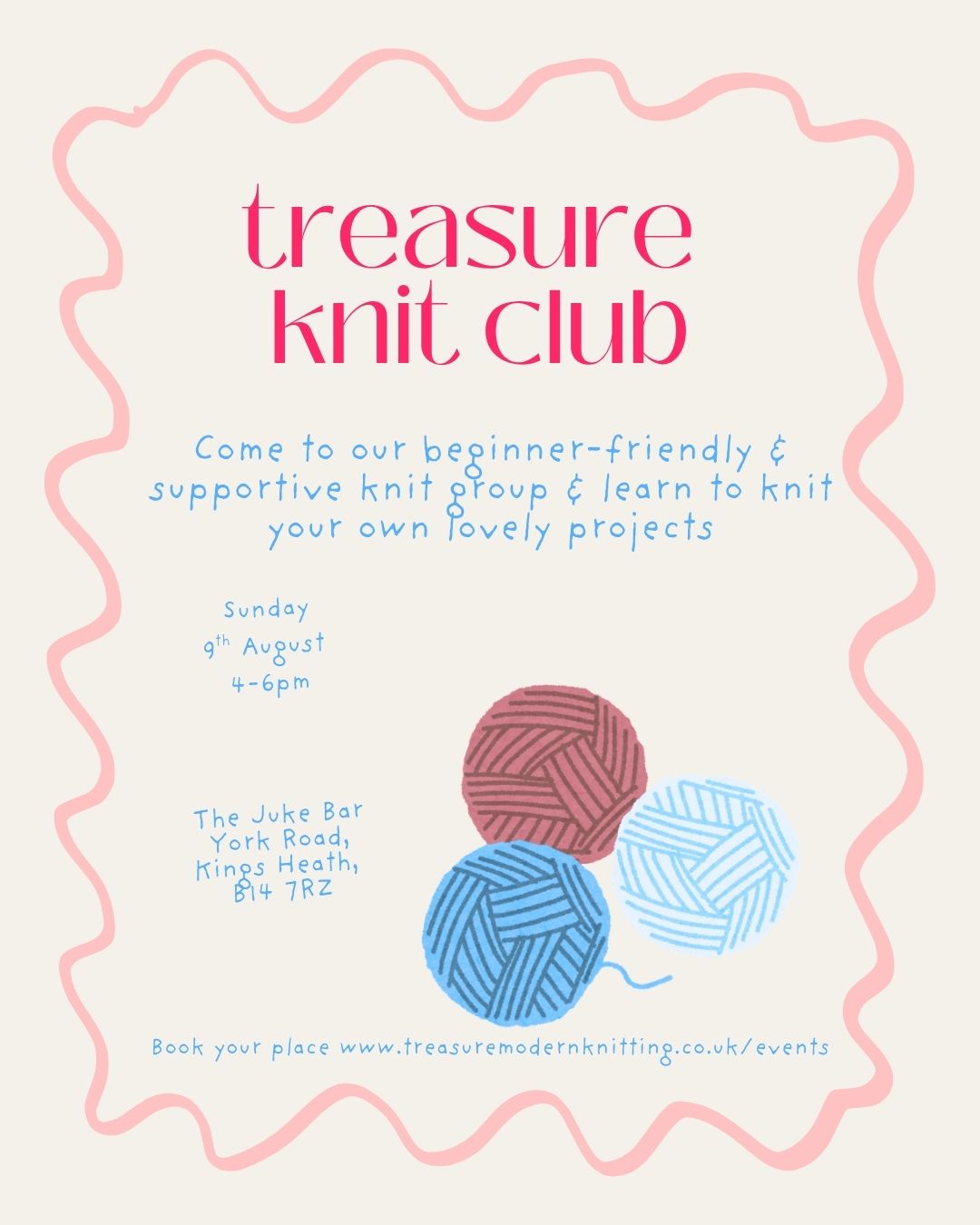 Treasure Knit Club August 2026 Sunday Session - 9th August 4-6PM at THE JUKE