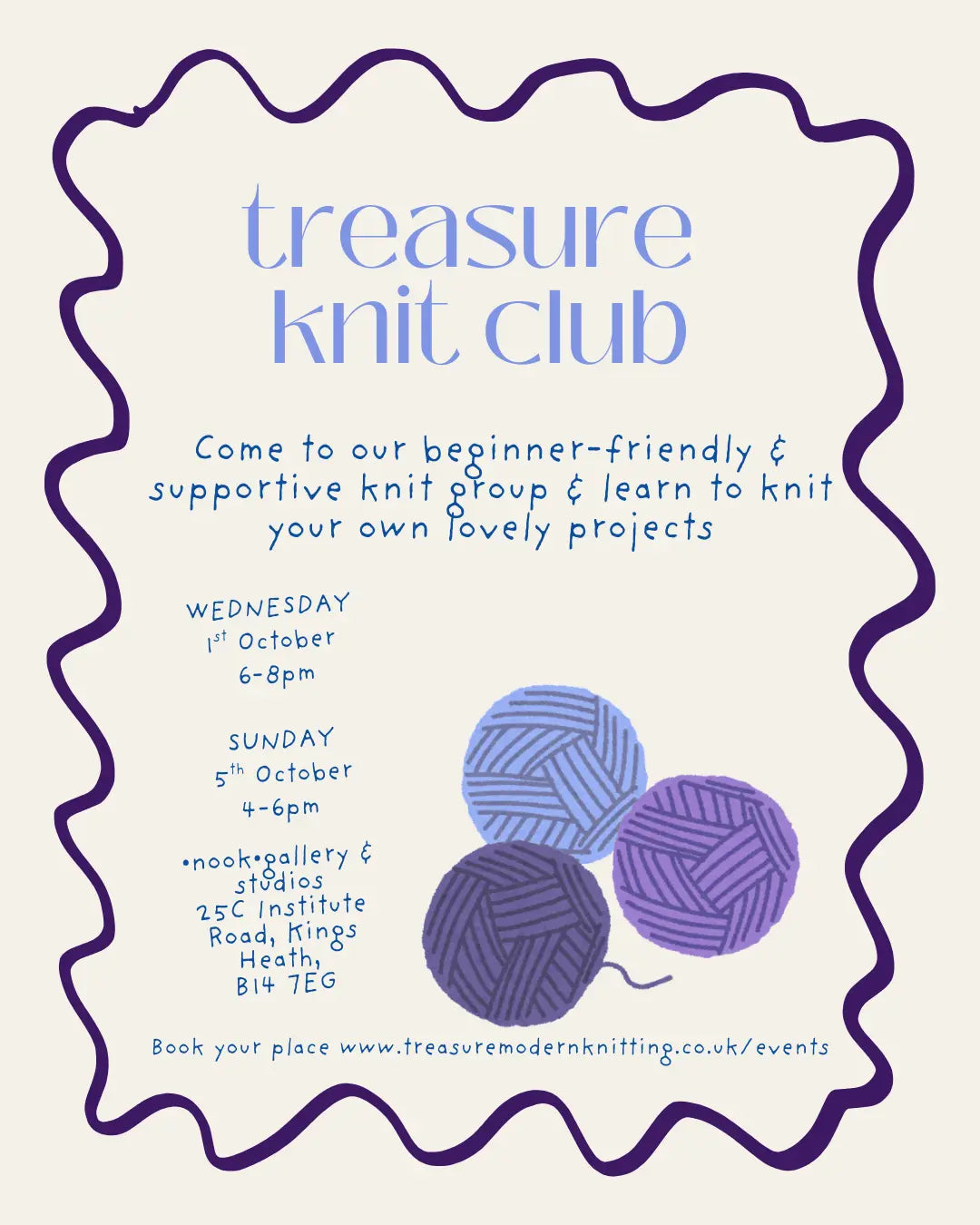 Treasure Knit Club Weds 1st October 6-8pm and Sun 5th October 4-6pm Treasure Modern Knitting