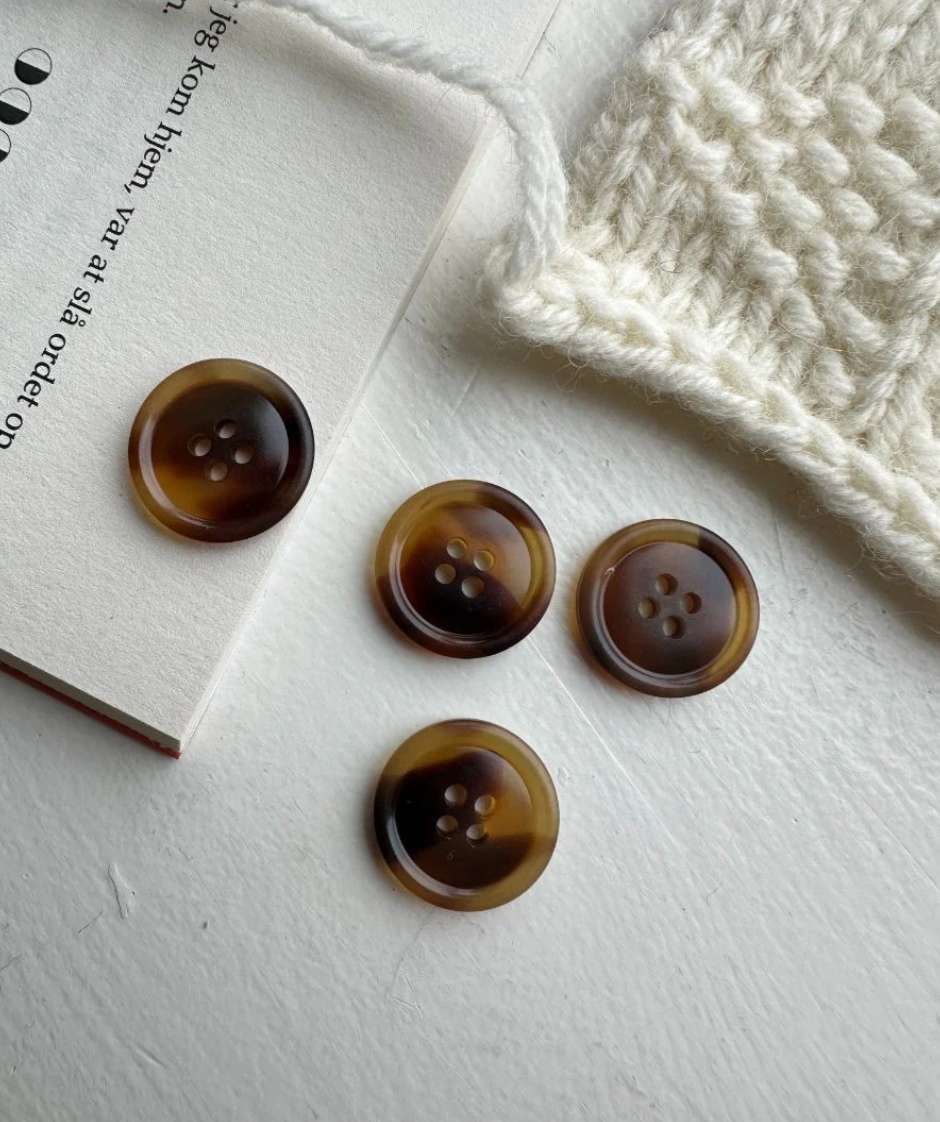 PetiteKnit 4 Medium Brown Galalit 20 mm buttons - Treasure Modern Knitting