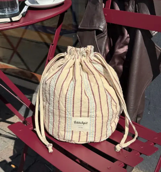 PetiteKnit Knitters Project Bag - Seersucker Twin Stripe Limited Edition PRE-ORDER PetiteKnit